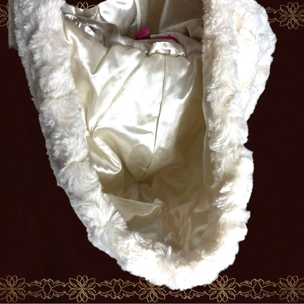 LONDON Fog Girl White Rosette Faux Fur Jacket 12 Month Coat Zipper Button Hooded